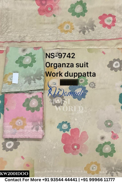 Womade - : Unsitched Organza Suit With Work Dupatta (Set of 3)200No