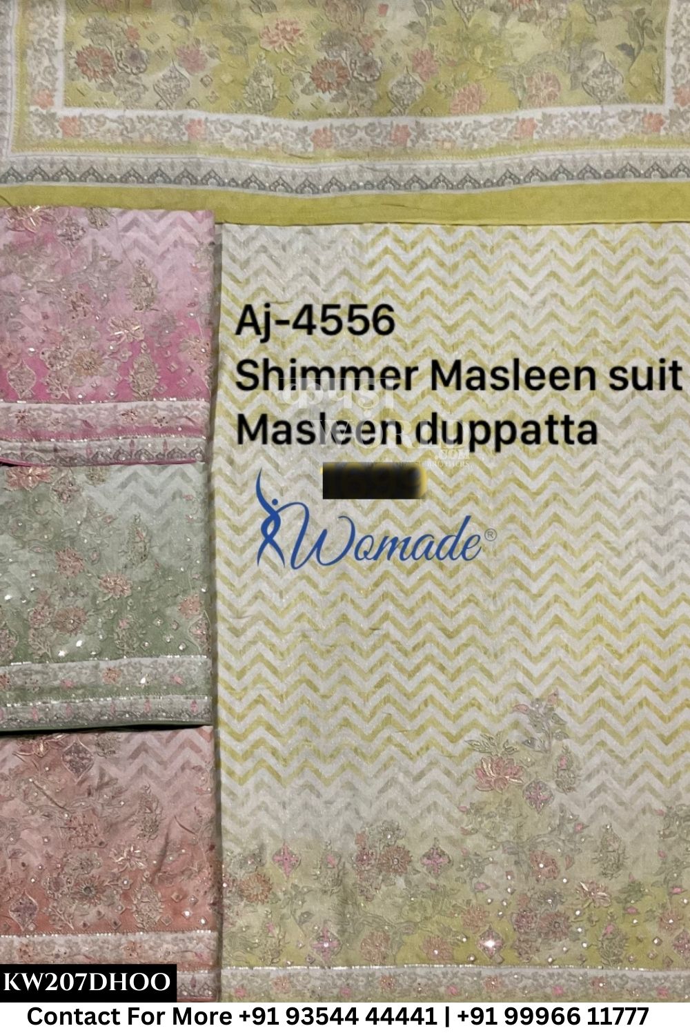 Womade - : Unsitched Shimmer Muslin Suit With Muslin Dupatta (Set of 4)207No