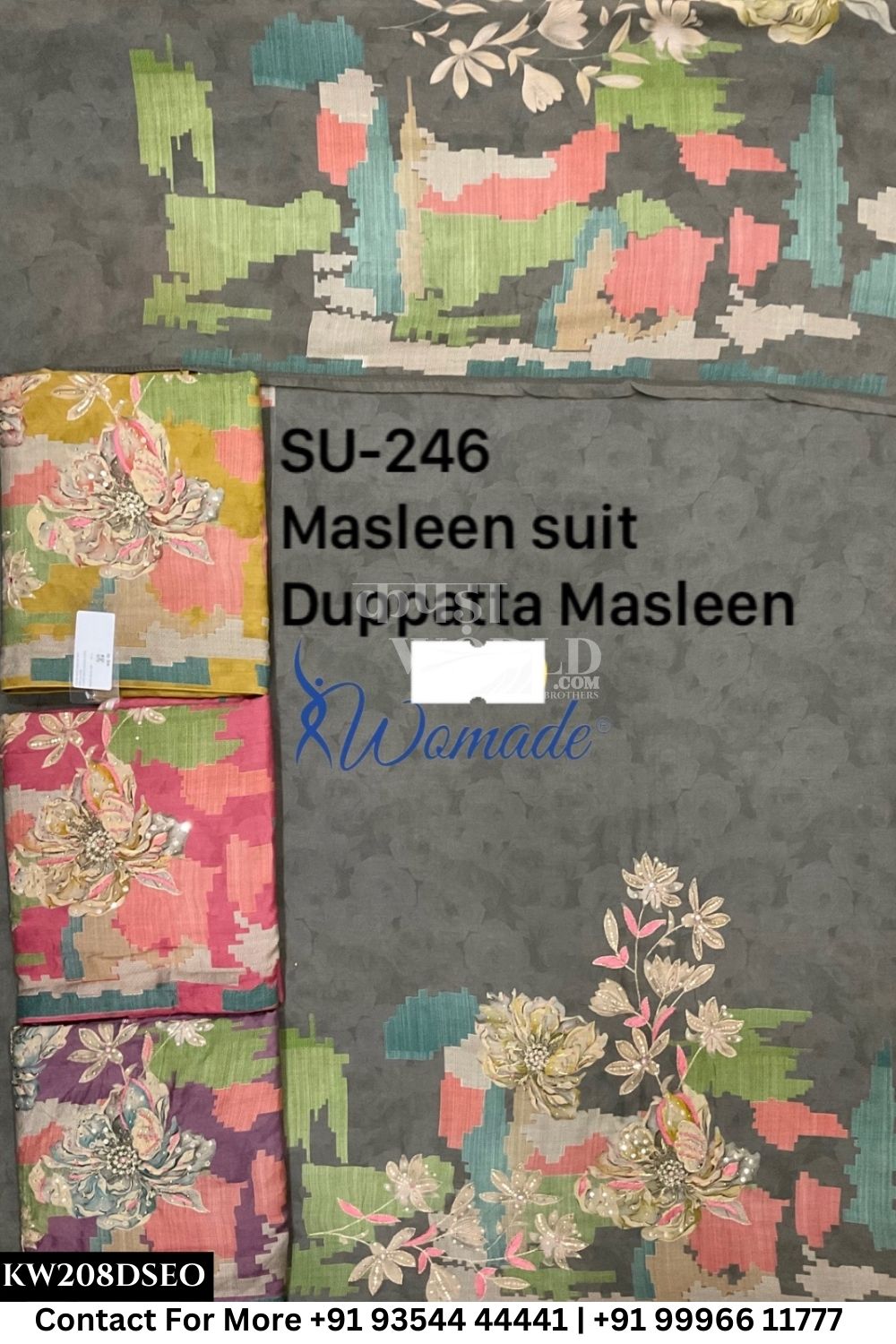 Womade - : Unsitched Muslin Suit With Muslin Dupatta (Set of 4)208No