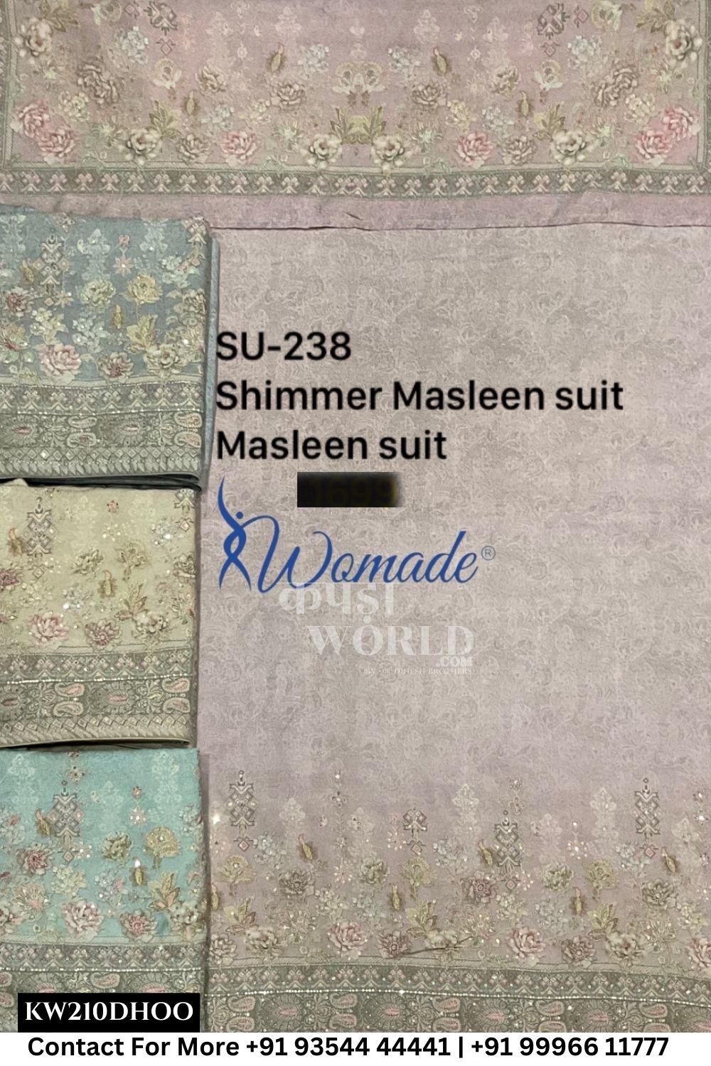 Womade - : Unsitched Shimmer Muslin Suit With Muslin Dupatta (Set of 4)210No