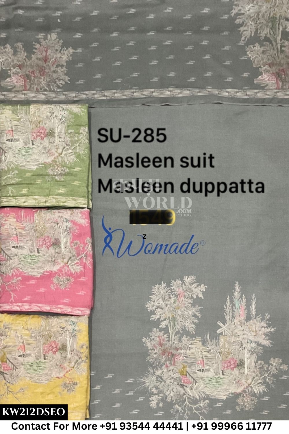 Womade - : Unsitched Muslin Suit With Muslin Dupatta (Set of 4)212No