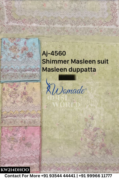 Womade - : Unsitched Shimmer Muslin Suit With Muslin Dupatta (Set of 4)214No