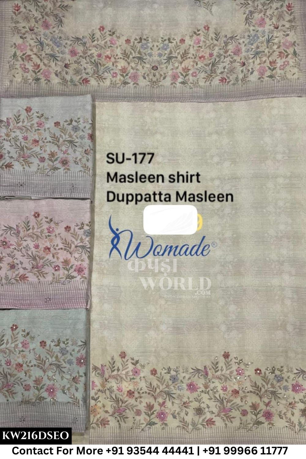 Womade - : Unsitched Muslin Suit With Muslin Dupatta (Set of 4)216No