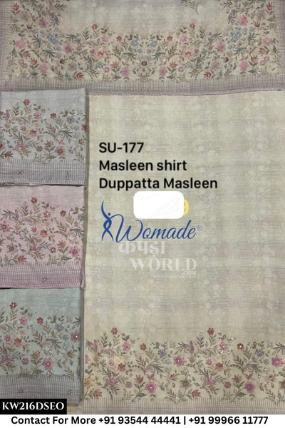 Womade - : Unsitched Muslin Suit With Muslin Dupatta (Set of 4)216No