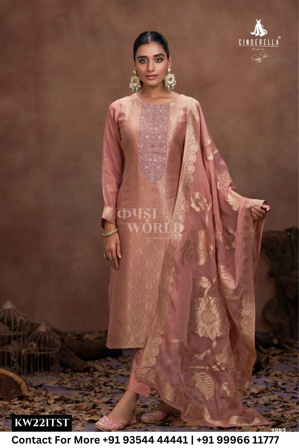 Cinderella Catalogue - Vienna: Organza Jacquard Partywear Suit Wholesalers