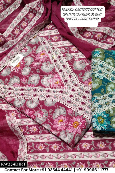 Jaipur Unstitched Cotton Suit with Pure Dupatta (Set of 2)234No