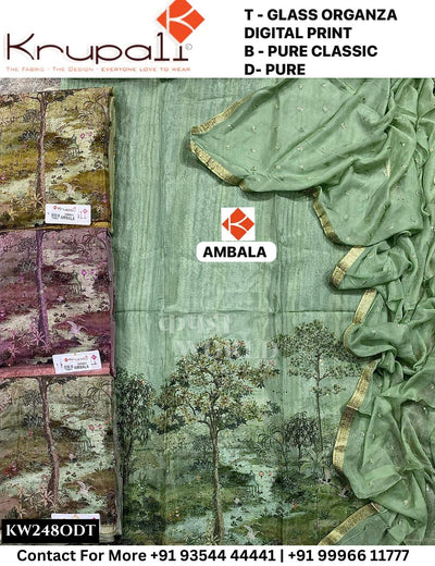 Krupali - Ambala: Top Glass Organza Digital Print & Pure Classic  Dupatta