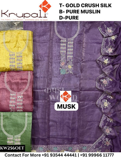 Krupali - Musk: Top Gold Crush Silk & Pure Muslin Dupatta
