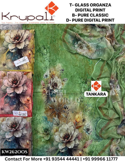 Krupali - Tankara: Top Glass Organza Digital Print & Pure Classic  Dupatta