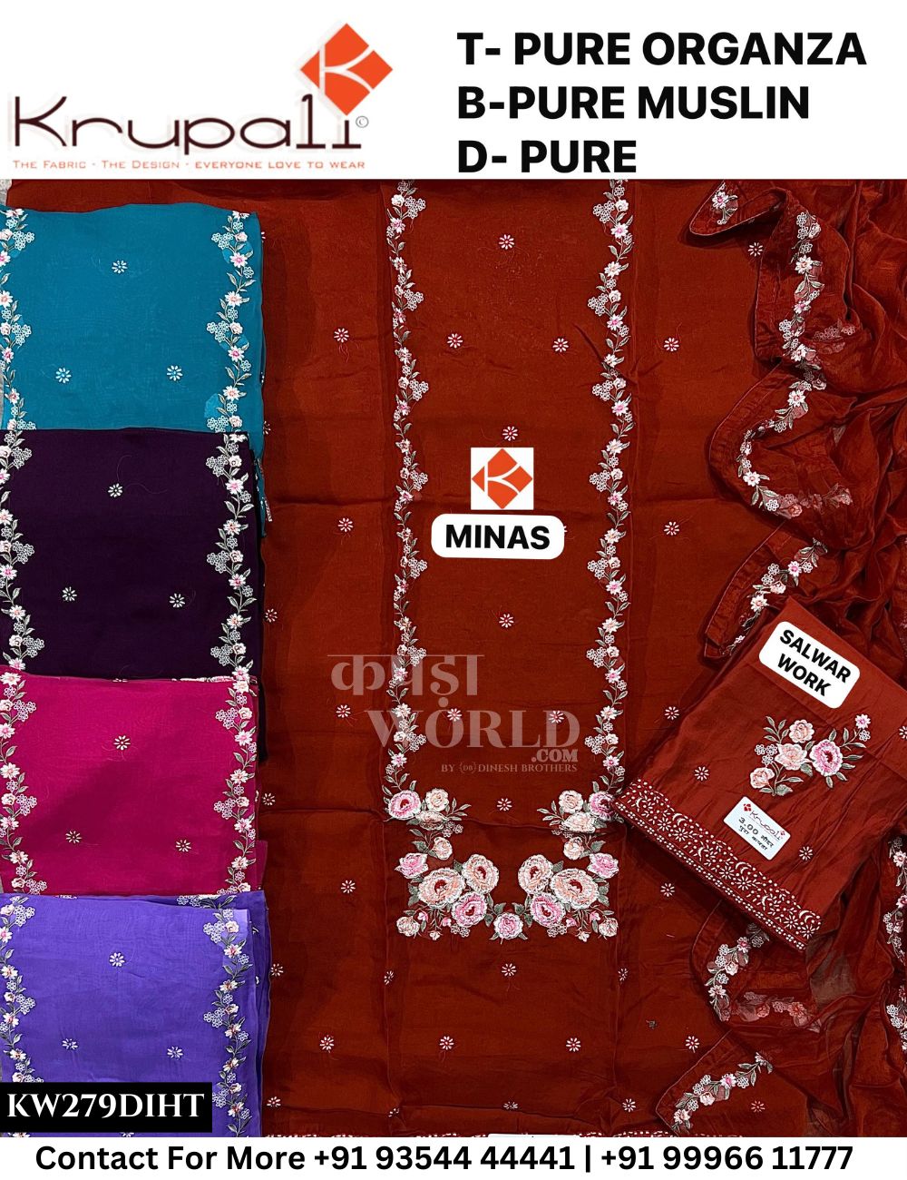 Krupali - Minas: Top Pure Organza & Pure Muslin Dupatta