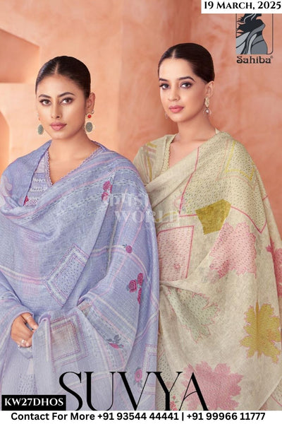Sahiba Catalogue - Suvya: Digital Prints Fancy Work Cotton Ladies Suit Dealer