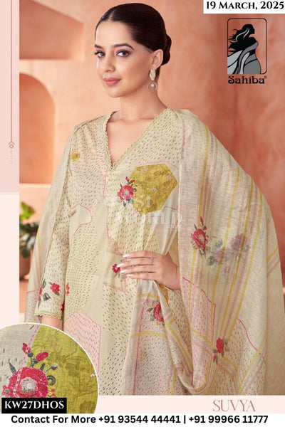 Sahiba Catalogue - Suvya: Digital Prints Fancy Work Cotton Ladies Suit Dealer
