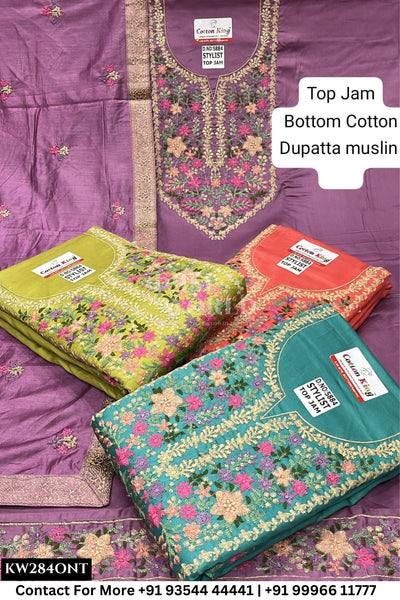 Fancy Unstitched Suit With Top Jaam  With Cotton Dupatta (Set of 4)284No