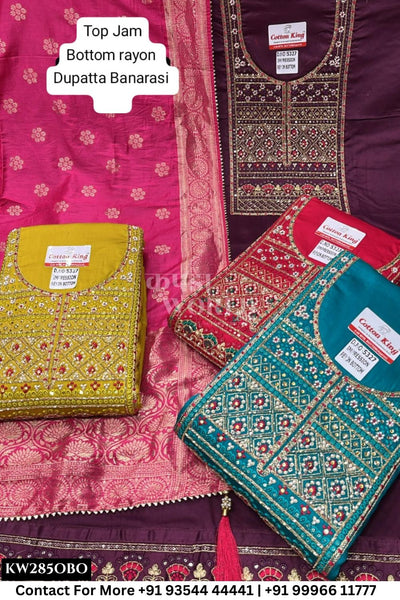 Fancy Unstitched Suit With Top Jaam  With Rayon  Dupatta (Set of 4)285No