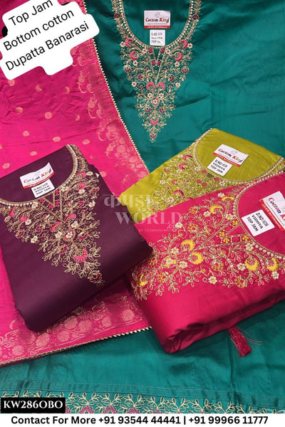 Fancy Unstitched Suit With Top Jaam  With Cotton Dupatta (Set of 4)286No