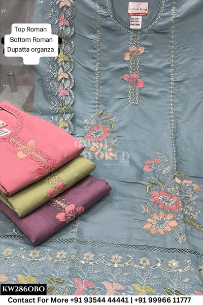 Fancy Unstitched Suit With Top Roman  With Roman  Dupatta (Set of 4)287No