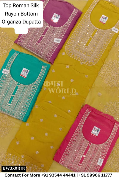 Fancy Unstitched Suit With Top Roman Silk With Rayon  Dupatta (Set of 4)288No