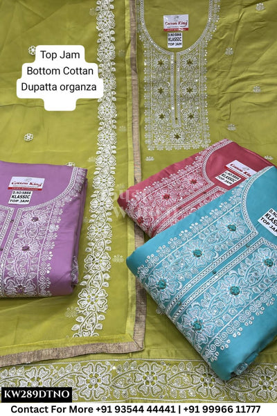 Fancy Unstitched Suit With Top Jaam  With Cotton Dupatta (Set of 4)289No