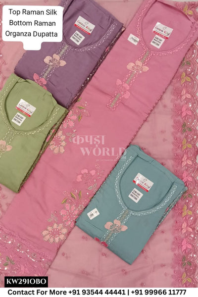 Fancy Unstitched Suit With Top Roman Silk With Roman  Dupatta (Set of 4)291No