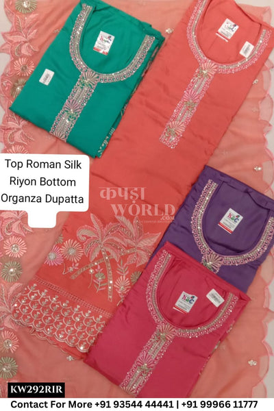 Fancy Unstitched Suit With Top Roman Silk With Rayon  Dupatta (Set of 4)292No