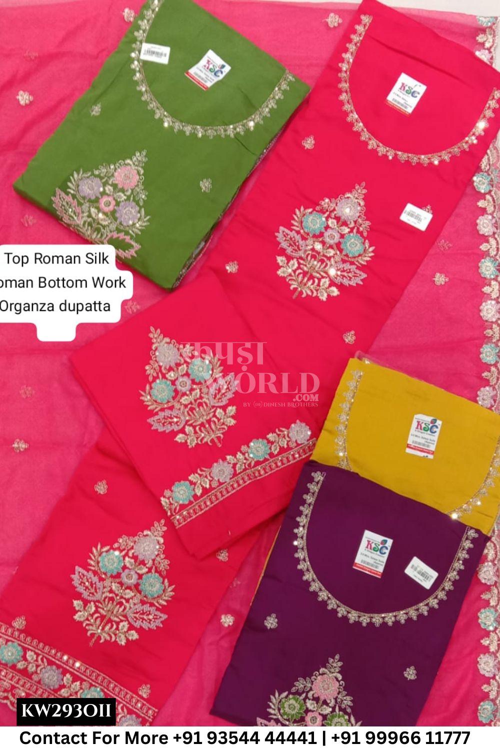 Fancy Unstitched Suit With Top Roman Silk With Roman  Dupatta (Set of 4)293No