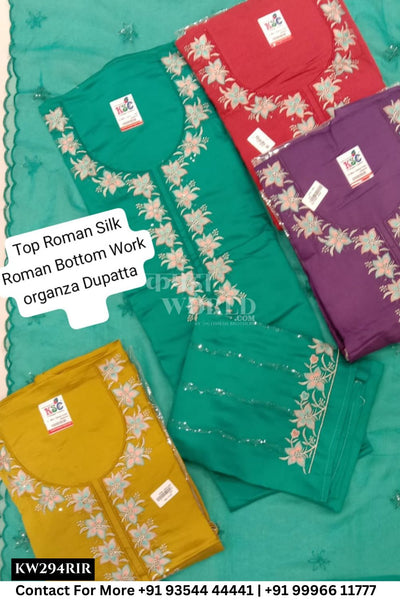 Fancy Unstitched Suit With Top Roman Silk With Roman  Dupatta (Set of 4)294No