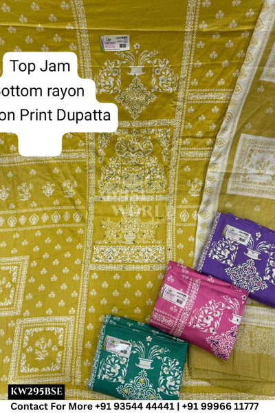 Fancy Unstitched Suit With Top Jaam  With Rayon  Dupatta (Set of 4)295No