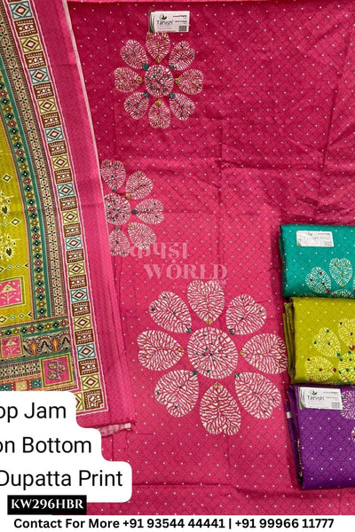 Fancy Unstitched Suit With Top Jaam  With Rayon  Dupatta (Set of 4)296No