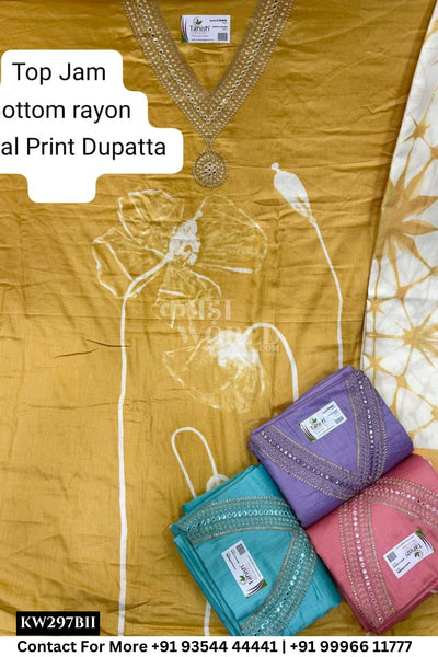 Fancy Unstitched Suit With Top Jaam  With Rayon  Dupatta (Set of 4)297No