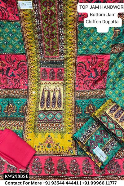 Fancy Unstitched Suit With Top Jaam  With Jaam  Dupatta (Set of 3)298No