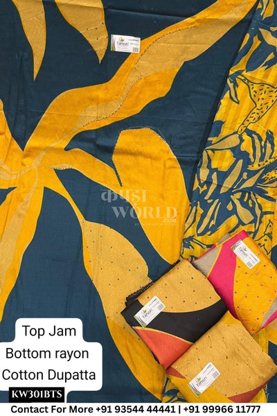 Fancy Unstitched Suit With Top Jaam  With Rayon  Dupatta (Set of 3)301No
