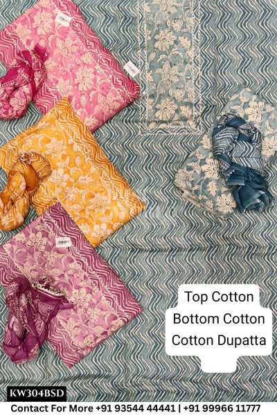 Fancy Unstitched Suit With Top Cotton With Cotton Dupatta (Set of 4)304No