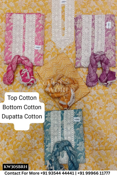 Fancy Unstitched Suit With Top Cotton With Cotton Dupatta (Set of 4)305No
