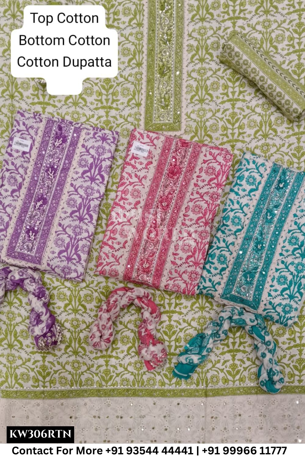 Fancy Unstitched Suit With Top Cotton With Cotton Dupatta (Set of 4)306No