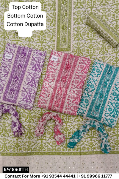 Fancy Unstitched Suit With Top Cotton With Cotton Dupatta (Set of 4)306No