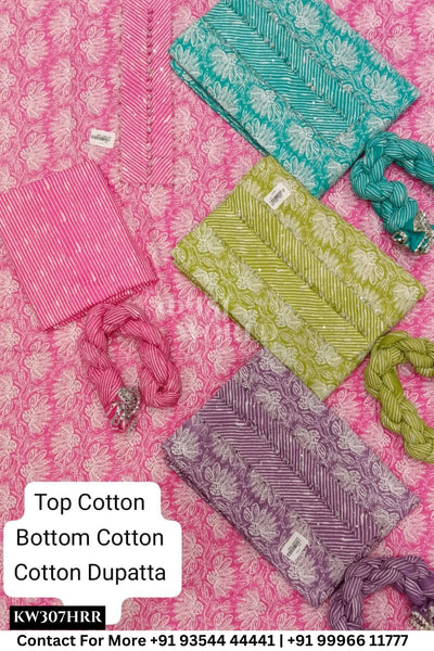 Fancy Unstitched Suit With Top Cotton With Cotton Dupatta (Set of 4)307No