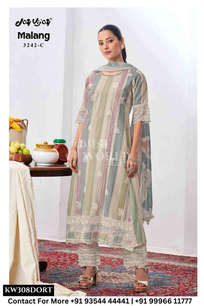 Jay Vijay - Malang Catalogue - Pure Cotton Block Print and Embroidery Suit