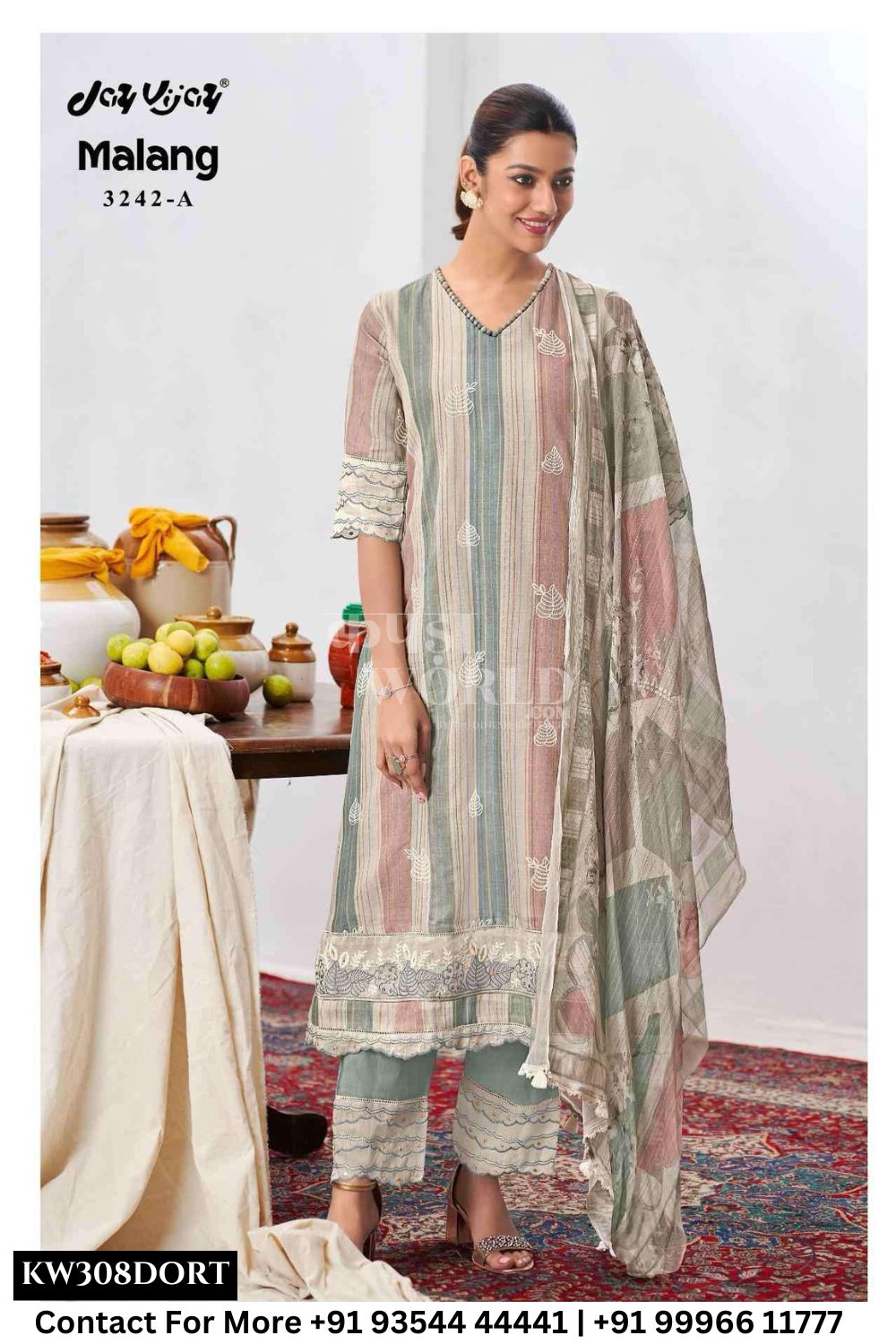 Jay Vijay - Malang Catalogue - Pure Cotton Block Print and Embroidery Suit