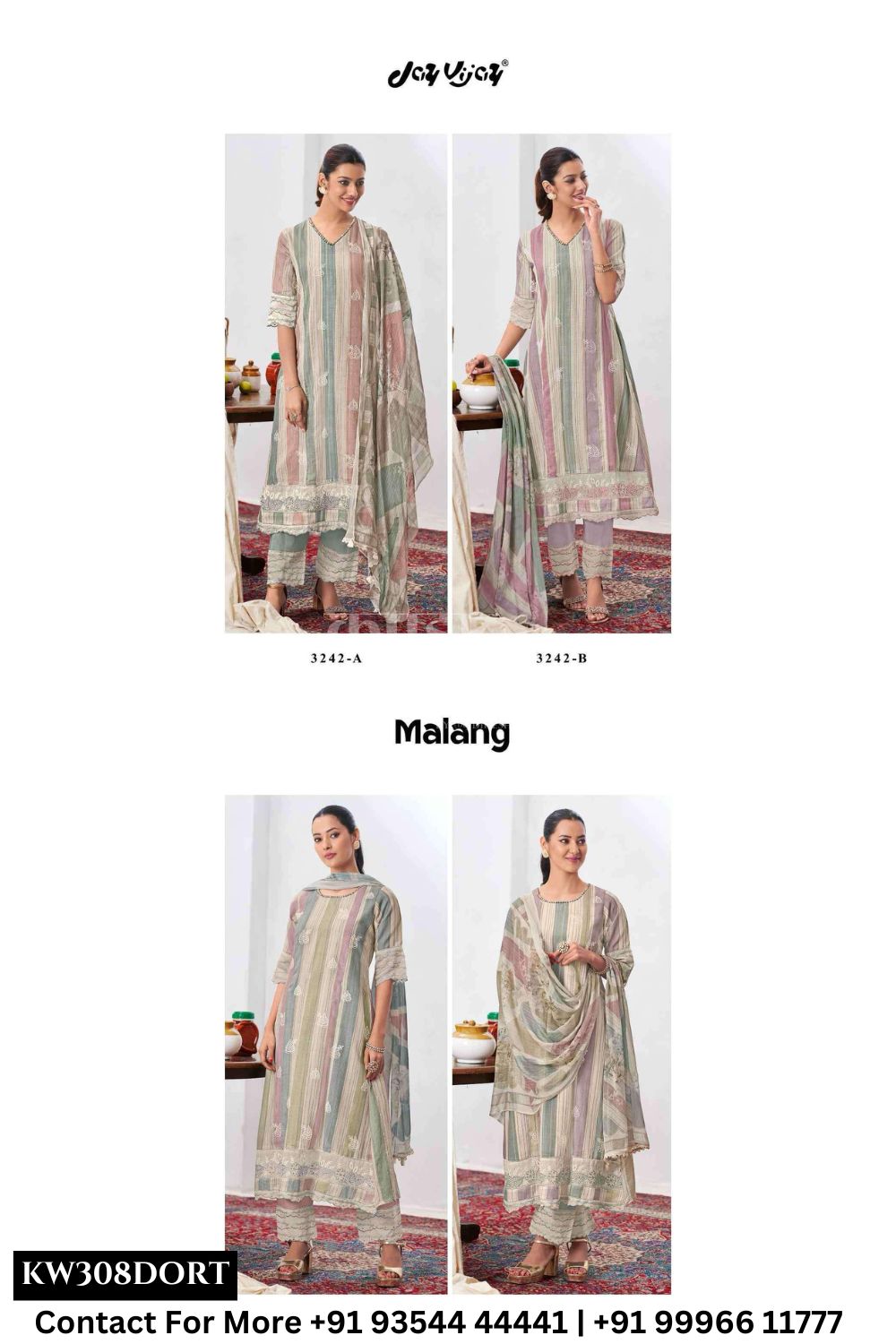Jay Vijay - Malang Catalogue - Pure Cotton Block Print and Embroidery Suit