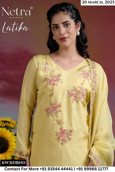 Netra Catalogue - Latika: PURE BEMBERG SILK HABUTAI WITH EMBROIDERY & HAND WORK