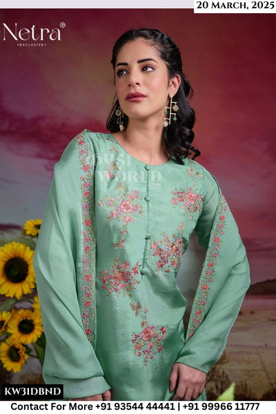 Netra Catalogue - Latika: PURE BEMBERG SILK HABUTAI WITH EMBROIDERY & HAND WORK