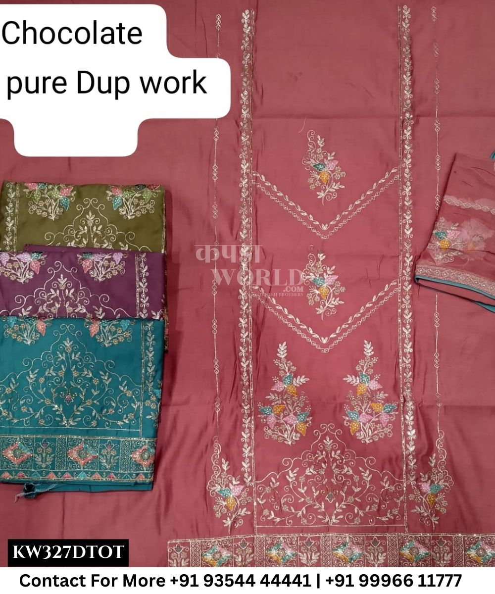 Punjabi Embroidery Suits With ChocolateTop and Half Pure Work Dupatta (Set of 4)327No