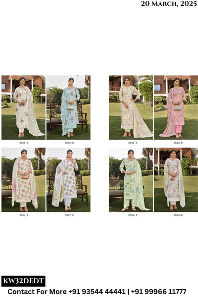 Rivaa Catalogue - JIVANA-2 : Pure Italian Lawn Digital Ptd. Embroidery With Daman Lace.