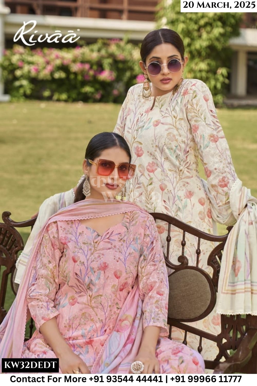 Rivaa Catalogue - JIVANA-2 : Pure Italian Lawn Digital Ptd. Embroidery With Daman Lace.