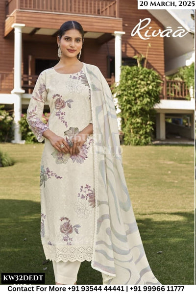 Rivaa Catalogue - JIVANA-2 : Pure Italian Lawn Digital Ptd. Embroidery With Daman Lace.