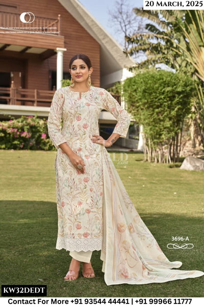 Rivaa Catalogue - JIVANA-2 : Pure Italian Lawn Digital Ptd. Embroidery With Daman Lace.