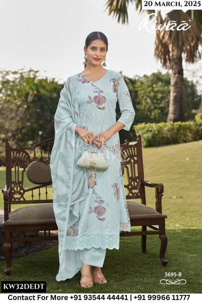 Rivaa Catalogue - JIVANA-2 : Pure Italian Lawn Digital Ptd. Embroidery With Daman Lace.