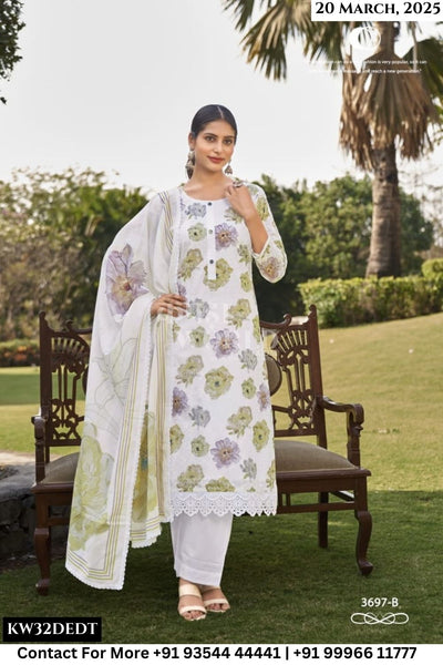 Rivaa Catalogue - JIVANA-2 : Pure Italian Lawn Digital Ptd. Embroidery With Daman Lace.