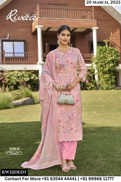Rivaa Catalogue - JIVANA-2 : Pure Italian Lawn Digital Ptd. Embroidery With Daman Lace.