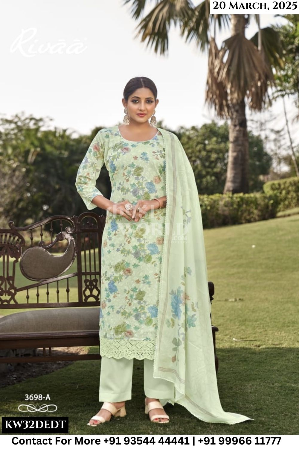 Rivaa Catalogue - JIVANA-2 : Pure Italian Lawn Digital Ptd. Embroidery With Daman Lace.